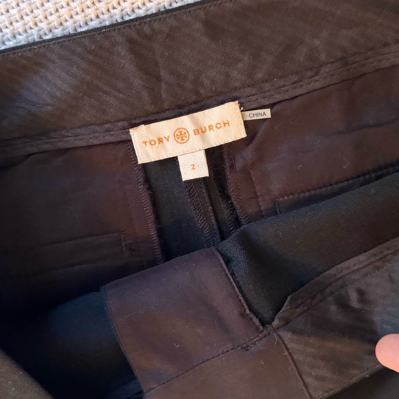 TORY BURCH Tobie Black Trousers Straight Leg Pants Blue Wool Tweed Side Stripe - Picture 10 of 16